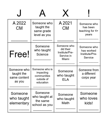 Network JAX Mixer Bingo Card