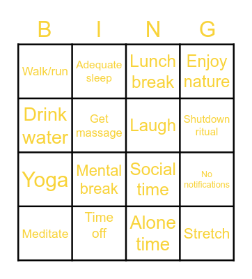 Well-being Bingo Card