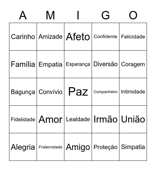 AMIGO Bingo Card
