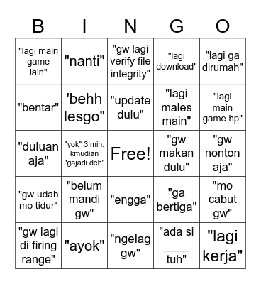 Kevin response bingo Card
