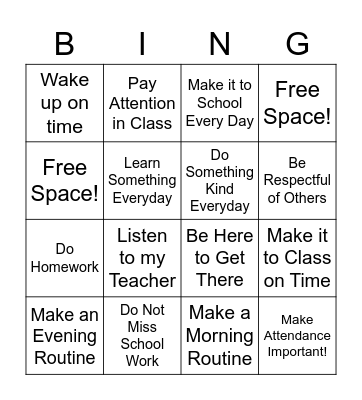 School Attendance Bingo Card