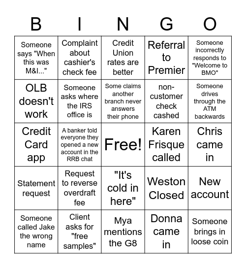 Cedar Creek Bingo Card