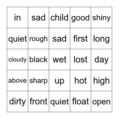 ANTONYMS Bingo Card