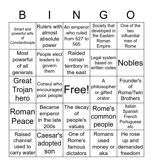 The Roman Republic Bingo Card