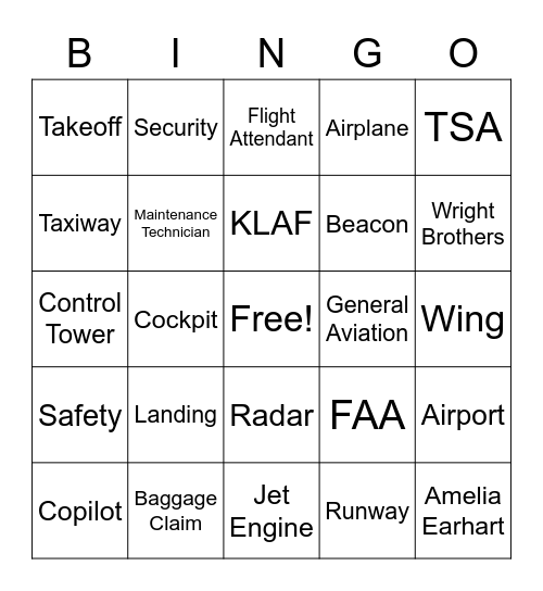 Aviation Bingo Card