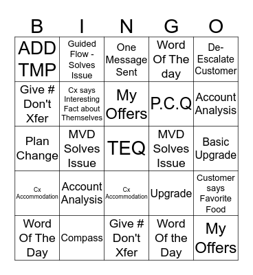 Call Bingo Card