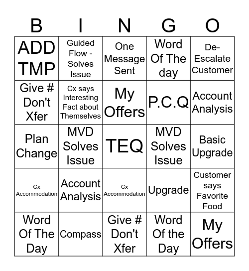 Call Bingo Card