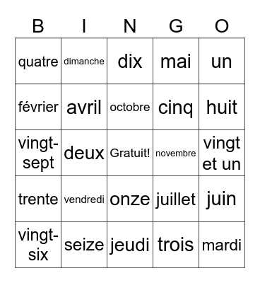 Le Calendrier Bingo Card