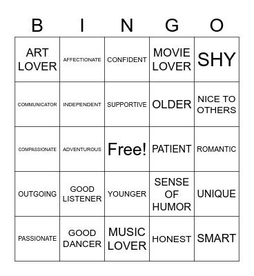 DATIING BINGO Card