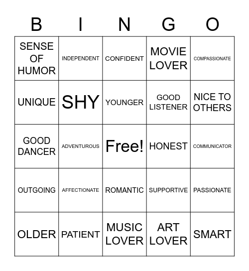 DATIING BINGO Card