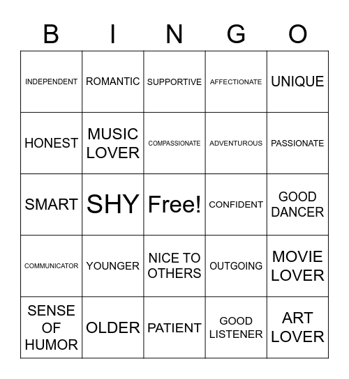 DATING BINGO Card