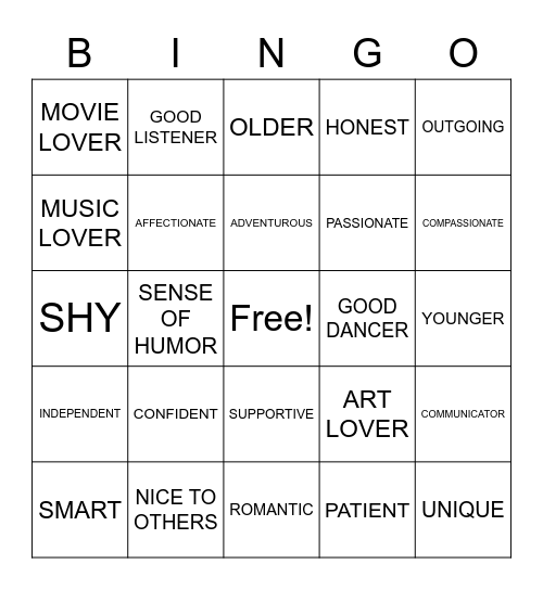 DATING BINGO Card