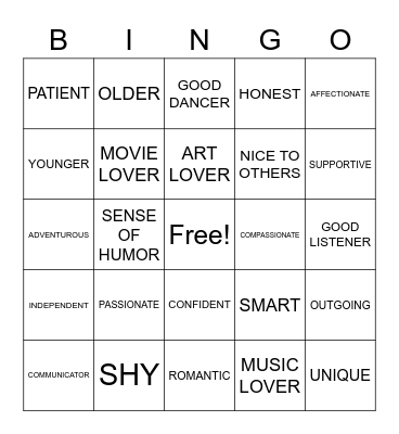 DATING BINGO Card
