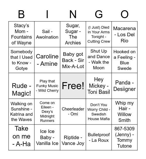 One Hit Wonders Bingo Card