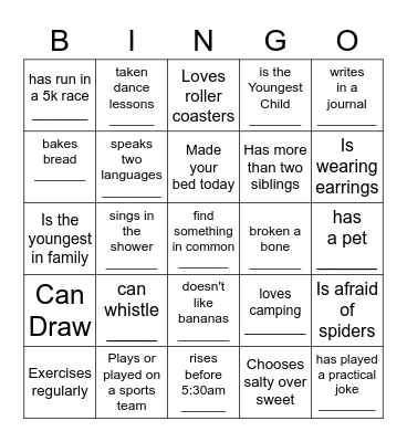 Barons Court Get to Know You Bingo Card