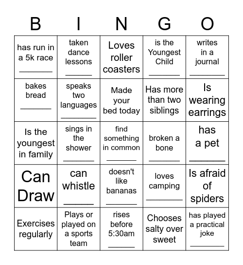 Barons Court Get to Know You Bingo Card