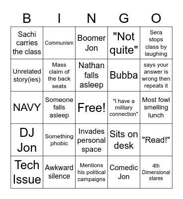 Former Senior Chief IntelligenceOfficer Jon C. Altmann Bingo Card Bingo Card