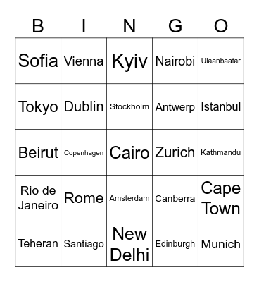 World Cities I, 2  &  3 Bingo Card