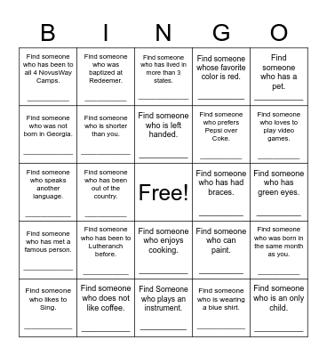Find Someone Who Bingo Card