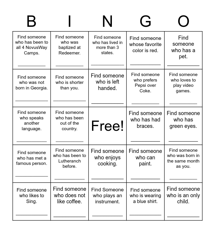 Find Someone Who Bingo Card