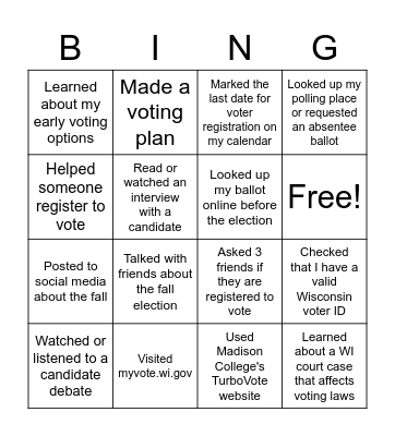 Fall Election Bingo Card