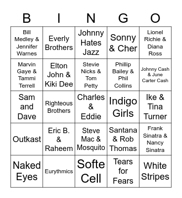 D u e t s Bingo Card
