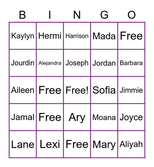 Get to know me! Bingo Card