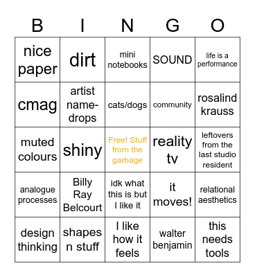 Guelph MFA Bingo Card