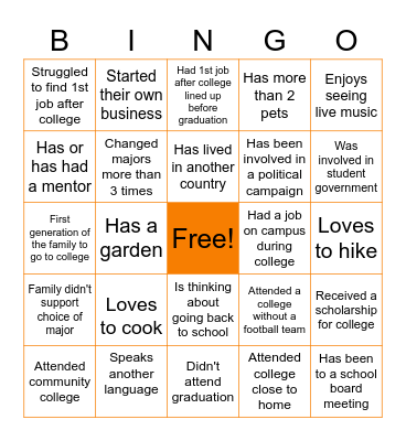 10,000 Degrees Bingo Card