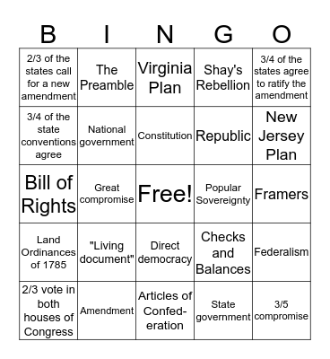 Constitutional Bingo Card