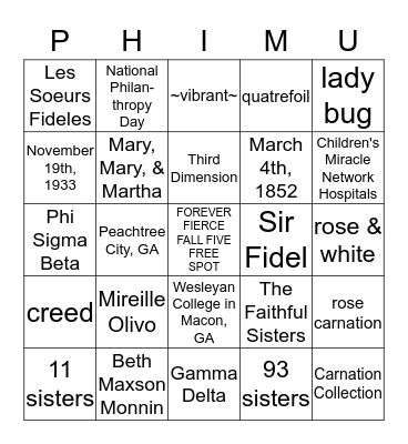 Phi Retreat BINGO Card