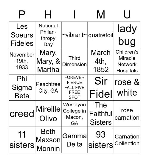 Phi Retreat BINGO Card