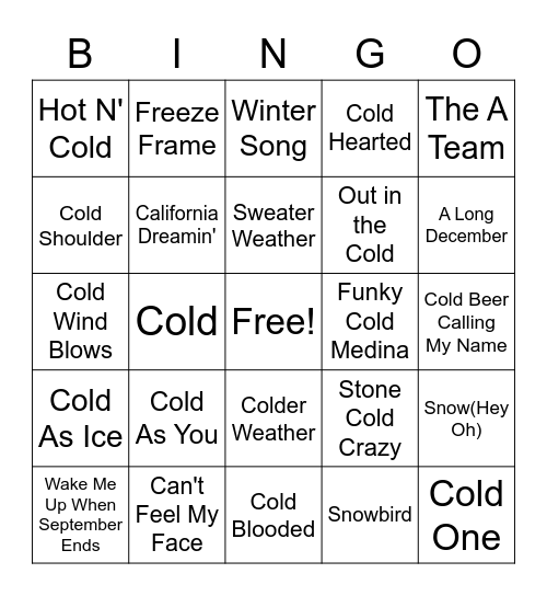It's Getting Colder! Bingo Card