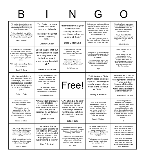 General Conference Review Bingo Card