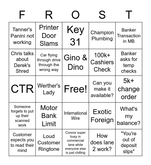 Frost Teller Bingo Card