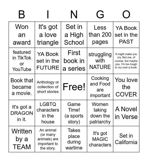 Steve's 241 YA Bingo Card