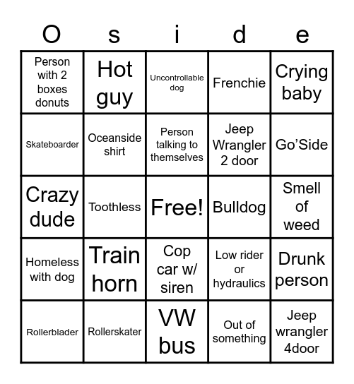 O'side Bingo 3 Bingo Card