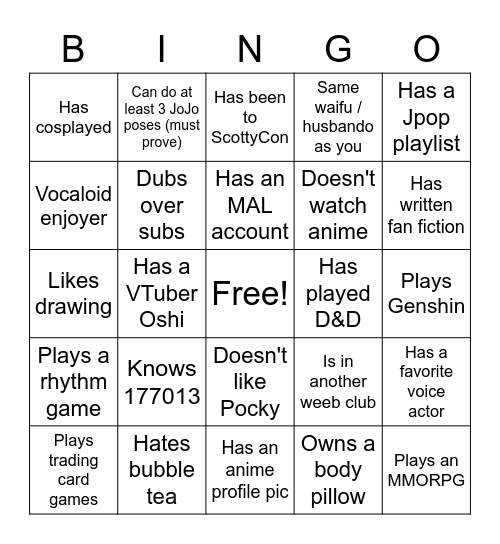 SCOTTYCON BINGO Card