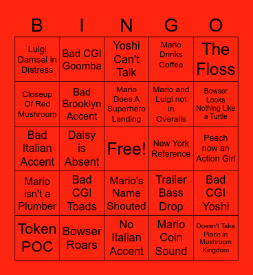 Mario Movie Trailer Bingo Card
