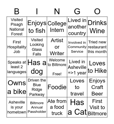 IceBreaker Bingo Card