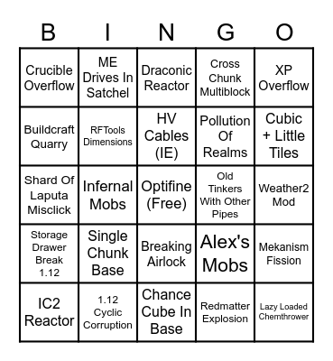 Modded Minecraft Disasters BINGO Card