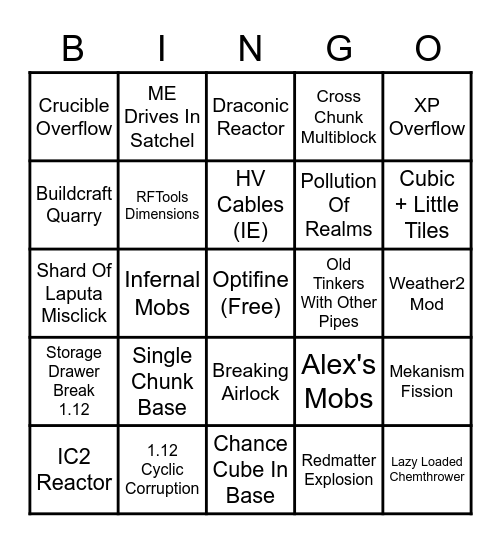 Modded Minecraft Disasters BINGO Card