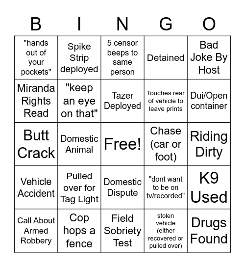 On Patrol Live Bingo Card