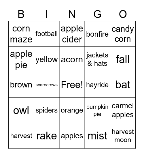 Fall Bingo Card