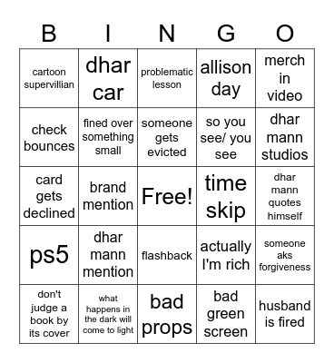 Dhar Mann Bingo Card