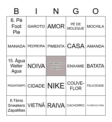 TIPOS SUBSTANTIVOS Bingo Card