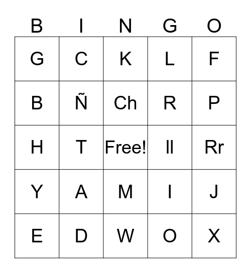Alphabet Bingo  Bingo Card