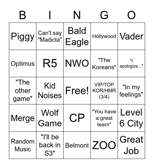 R4 Meeting Bingo Card