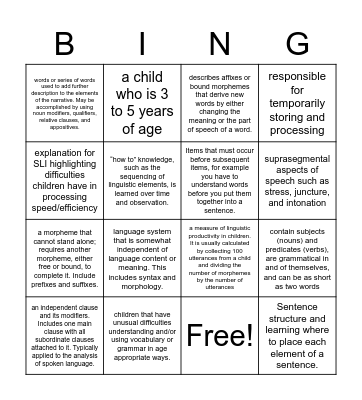 Chapter 8 BINGO! Bingo Card