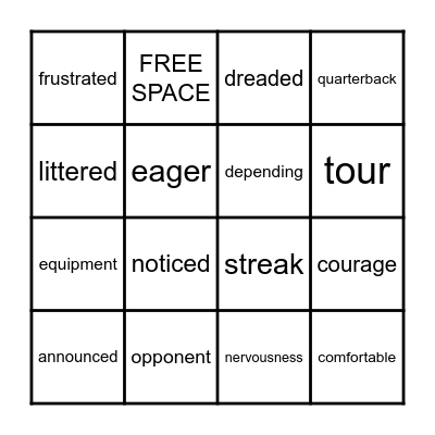 September Vocab Words Bingo Card